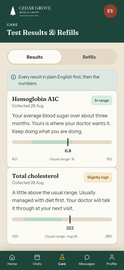 Cedar Grove Medical Group app, screen 3