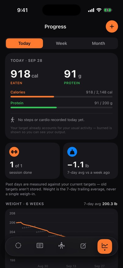 Fitness Factory app, screen 2