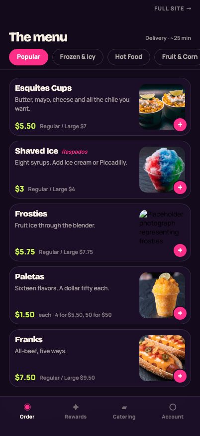 Palm Court Snacks app, screen 2