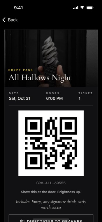 Cafe app QR ticket for an event