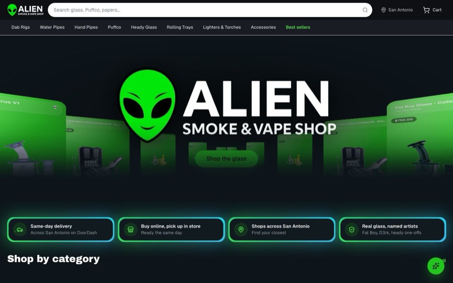Alien Smoke Shop, top of the page