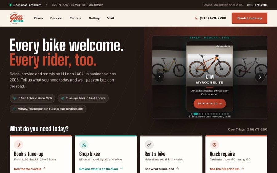 Gotta Ride Bikes, top of the page