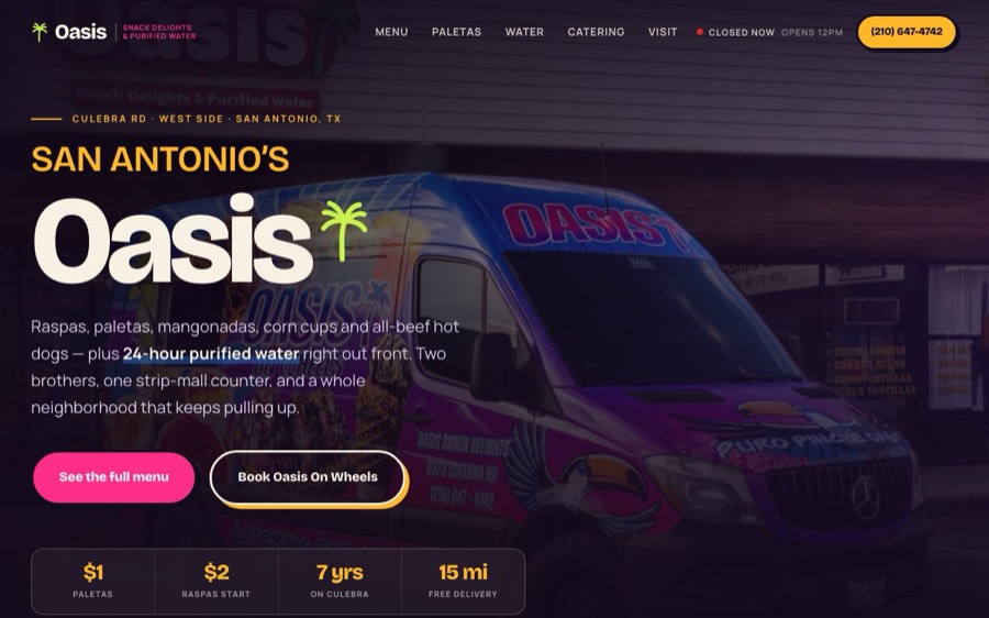 Oasis Snack Delights, top of the page