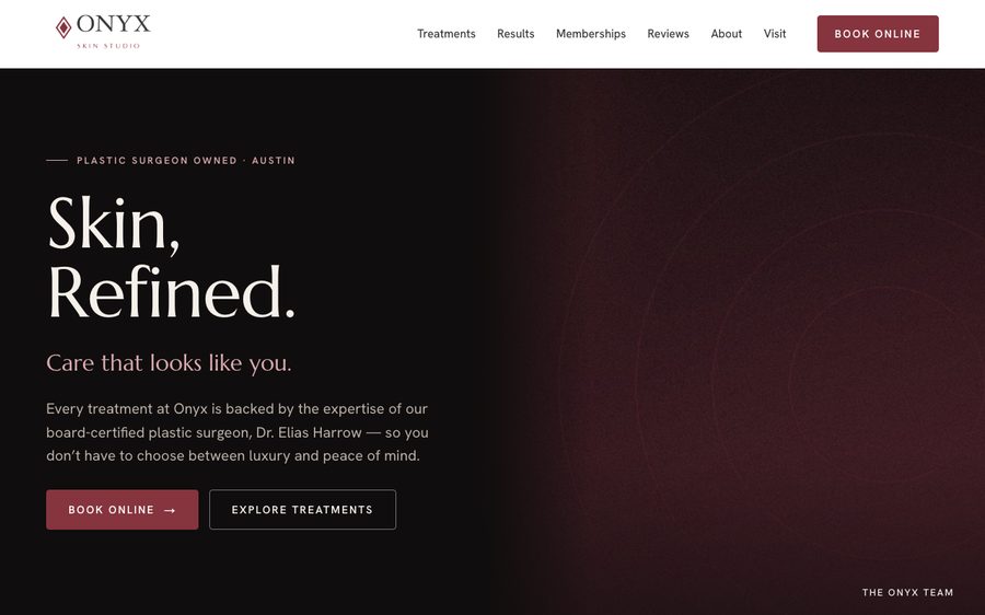 Onyx Skin Studio, top of the page