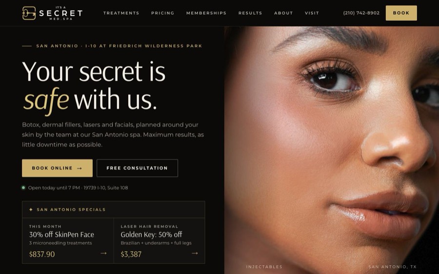 It's A Secret Med Spa, top of the page
